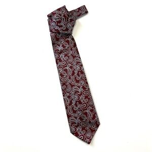 Brioni silk necktie wine silvery blue paisley print Tipped Made in Italy